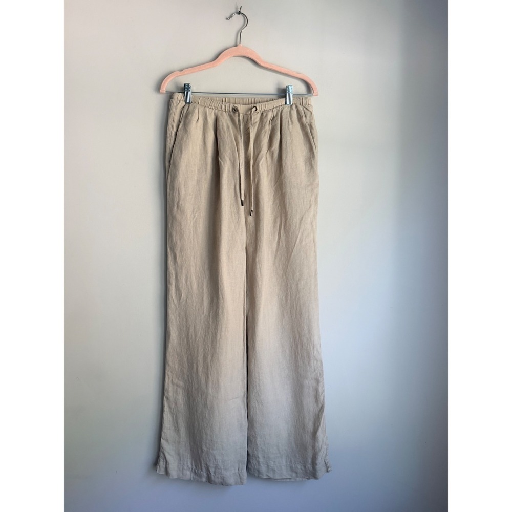 Alp n Rock Linen Wide Leg Drawstring Pants Beige Oatmeal Coastal Boho Trousers